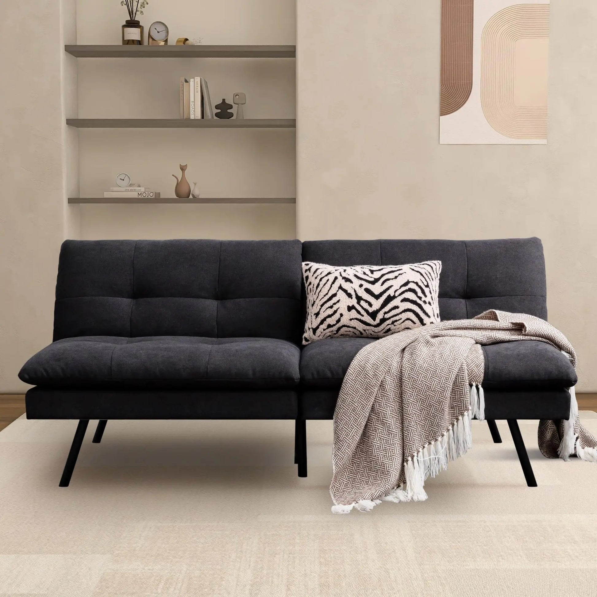 Hcore 1 PC Futon Sofa Bed, Futon Couch Memory Foam Futon Bed,Black Sleeper Sofa Loveseat Convertible Couch for Small Spaces
