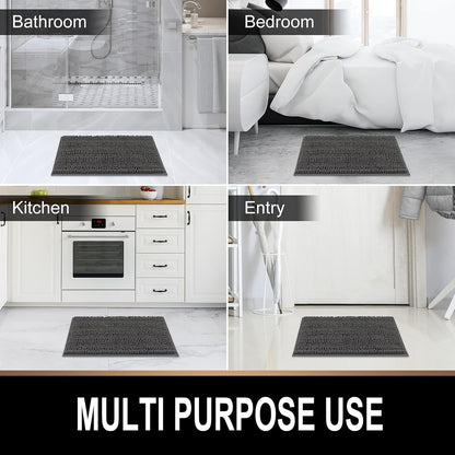 Plush Shaggy Chenille Bath Mat | Extra Soft, Super Absorbent, Non-Slip Bathroom Rug | Fluffy Microfiber, Area Rug Sets for Bathroom Floor, Kitchen, Living Room | 24"X16" | Charcoal Gray
