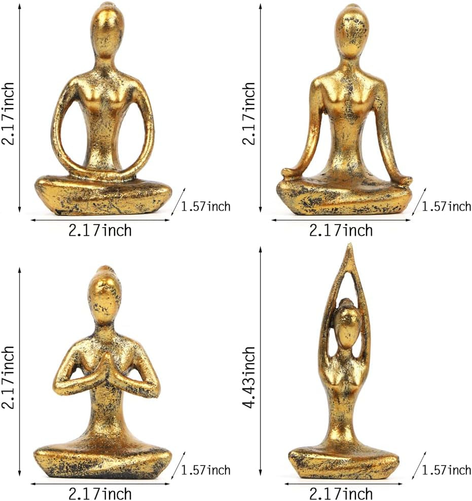 4Pcs Yoga Meditation Home Decor, Resin Yoga Figurines Modern Decorations for Shelf Bedroom Living Room Yoga Room Zen Decor (3.3"-Gold)