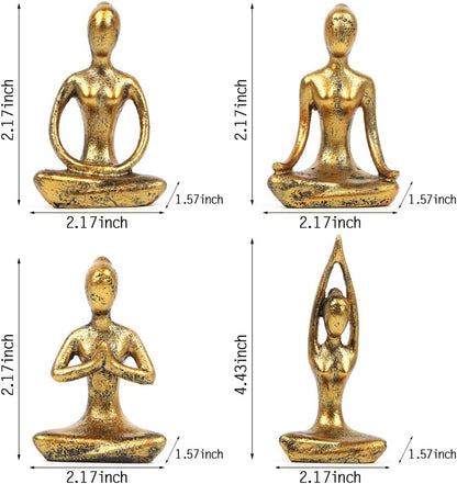 4Pcs Yoga Meditation Home Decor, Resin Yoga Figurines Modern Decorations for Shelf Bedroom Living Room Yoga Room Zen Decor (3.3"-Gold)