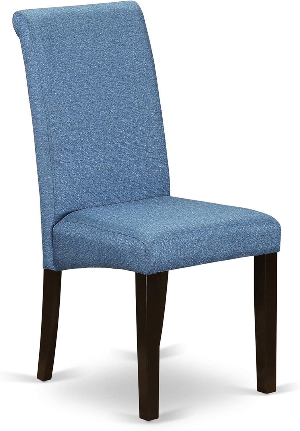 BOBA5-CAP-21 5 Piece Kitchen Table & Chairs Set Includes a round Dining Room Table and 4 Blue Color Linen Fabric Parsons Dinette Chairs, 42X42 Inch, Cappuccino