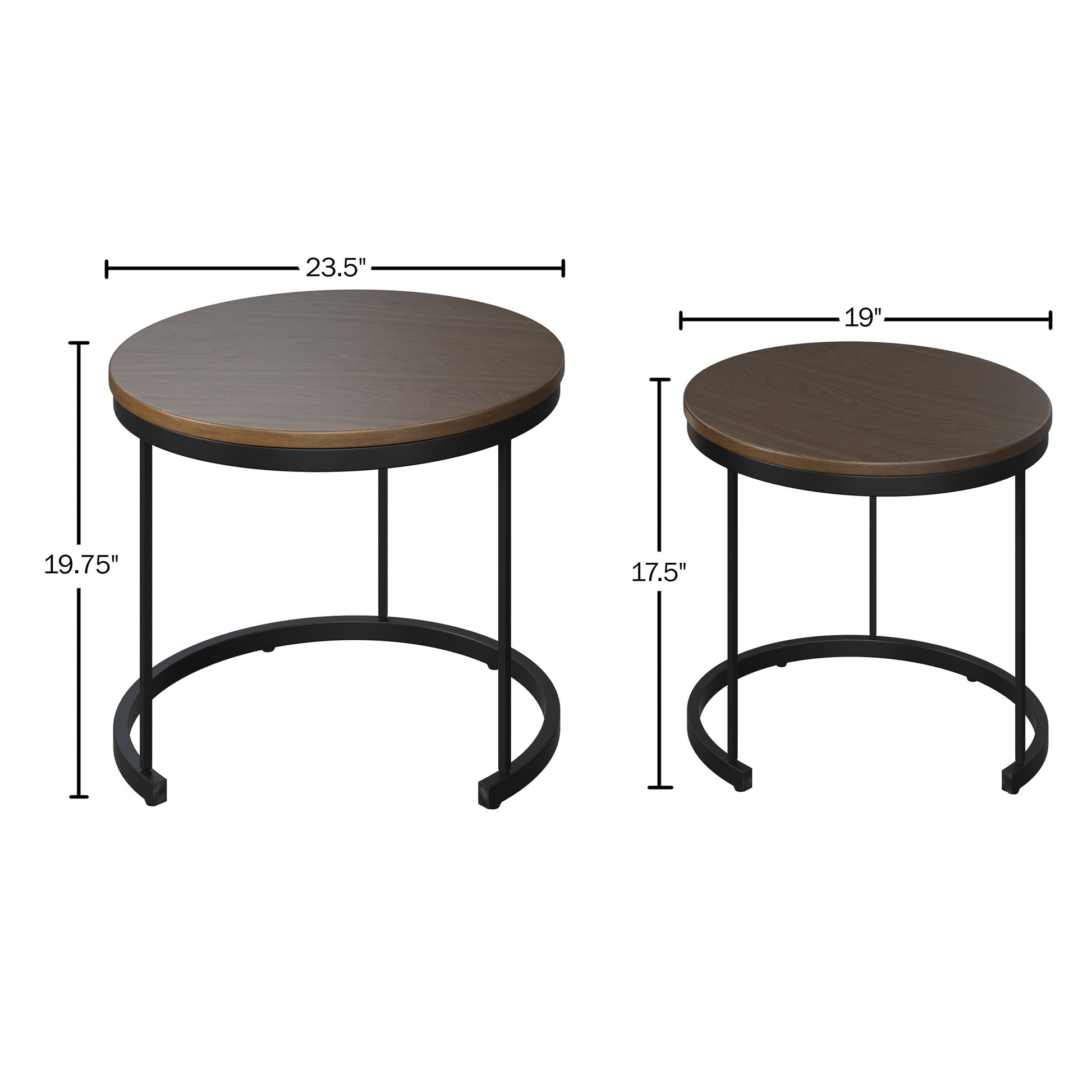 19.75-Inch Nesting Coffee Table Small round Tables Nest Together, Brown, Set of 2