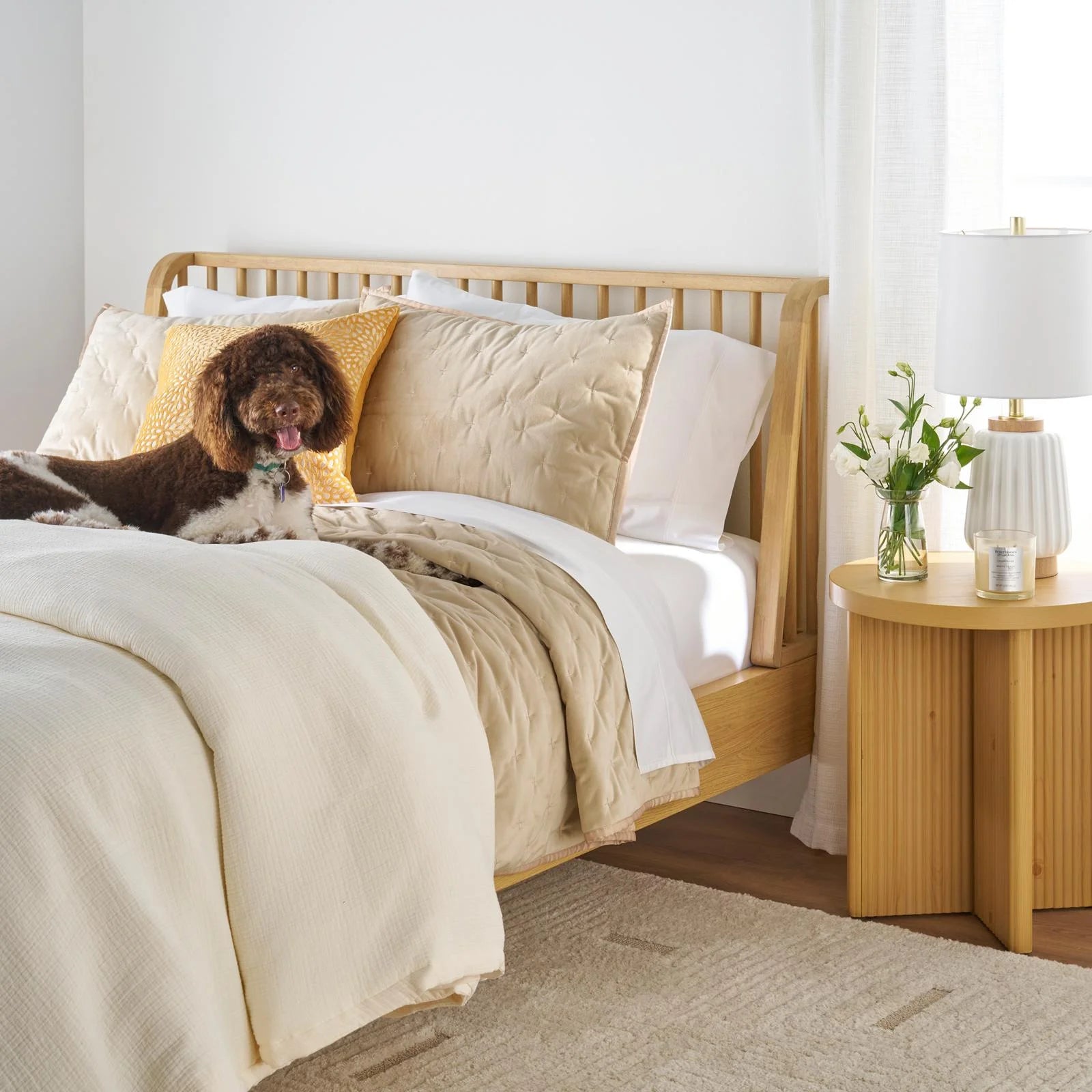 Lillian Fluted End Table, Natural Pine Finish