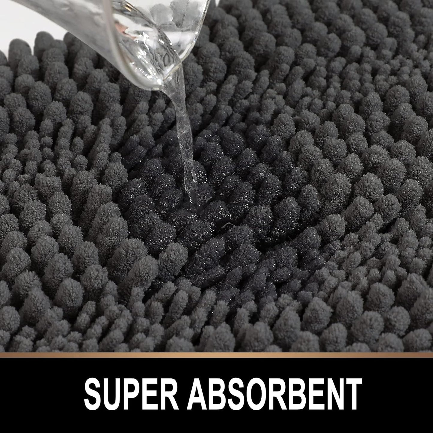 Plush Shaggy Chenille Bath Mat | Extra Soft, Super Absorbent, Non-Slip Bathroom Rug | Fluffy Microfiber, Area Rug Sets for Bathroom Floor, Kitchen, Living Room | 24"X16" | Charcoal Gray