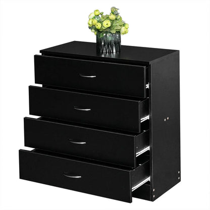 Black Chest of Drawers Dresser Wood Organizer Cabinet, 4 Drawer Nightstand Side Table, Furniture for Bedroom