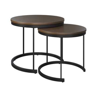 19.75-Inch Nesting Coffee Table Small round Tables Nest Together, Brown, Set of 2