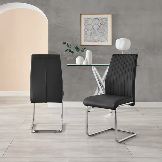 Scottsmoor Modern High Gloss Halo 6 Seater Dining Table Set with Luxury Faux Leather Dining Chairs