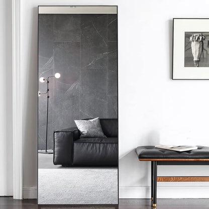 Full Length Mirror Dressing Mirror Standing or Wall Mounted Mirror Aluminum Alloy Frame Mirror for Living Room 65”X 22”(Black)