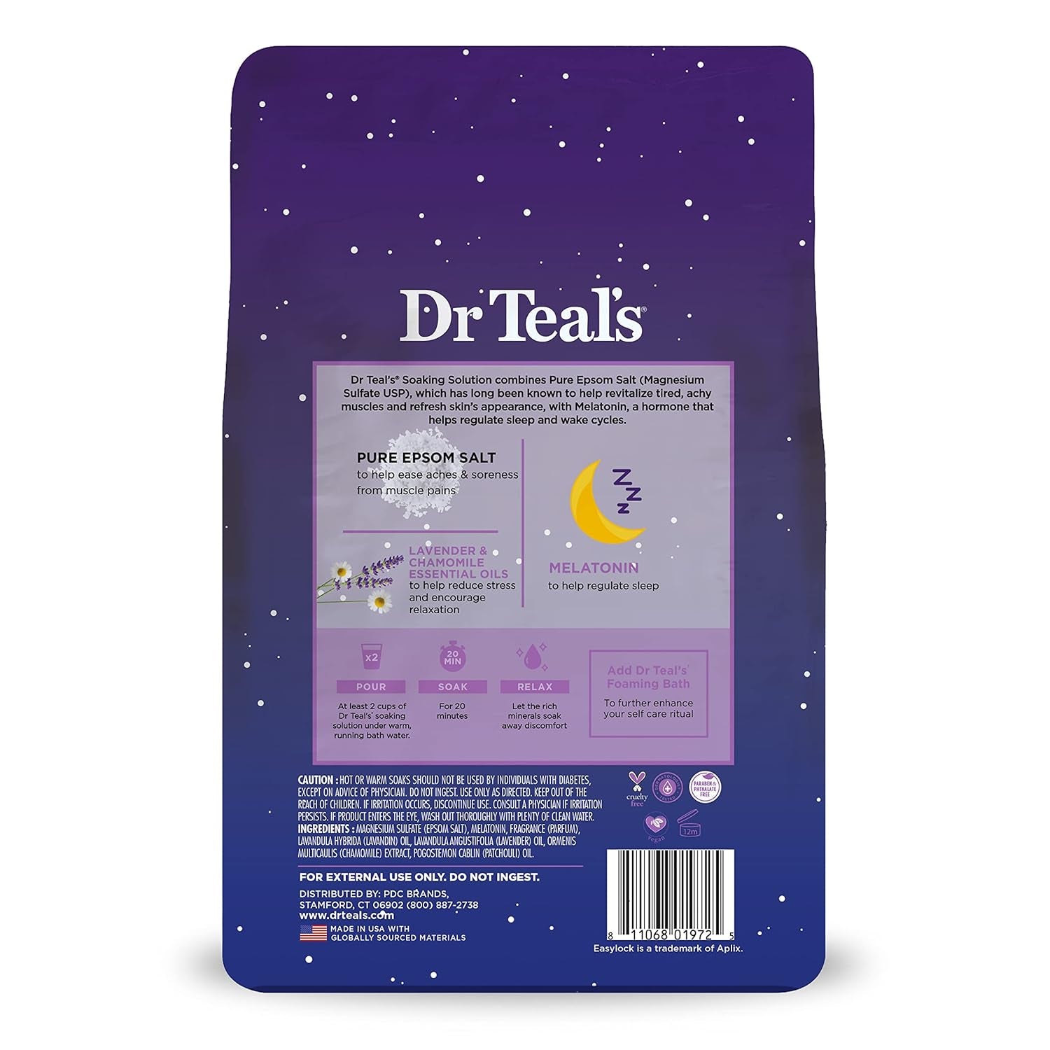 Pure Epsom Magnesium Salt Soak, Sleep Blend with Melatonin, Lavender & Essential Oils, 3 Lb (Pack of 4)