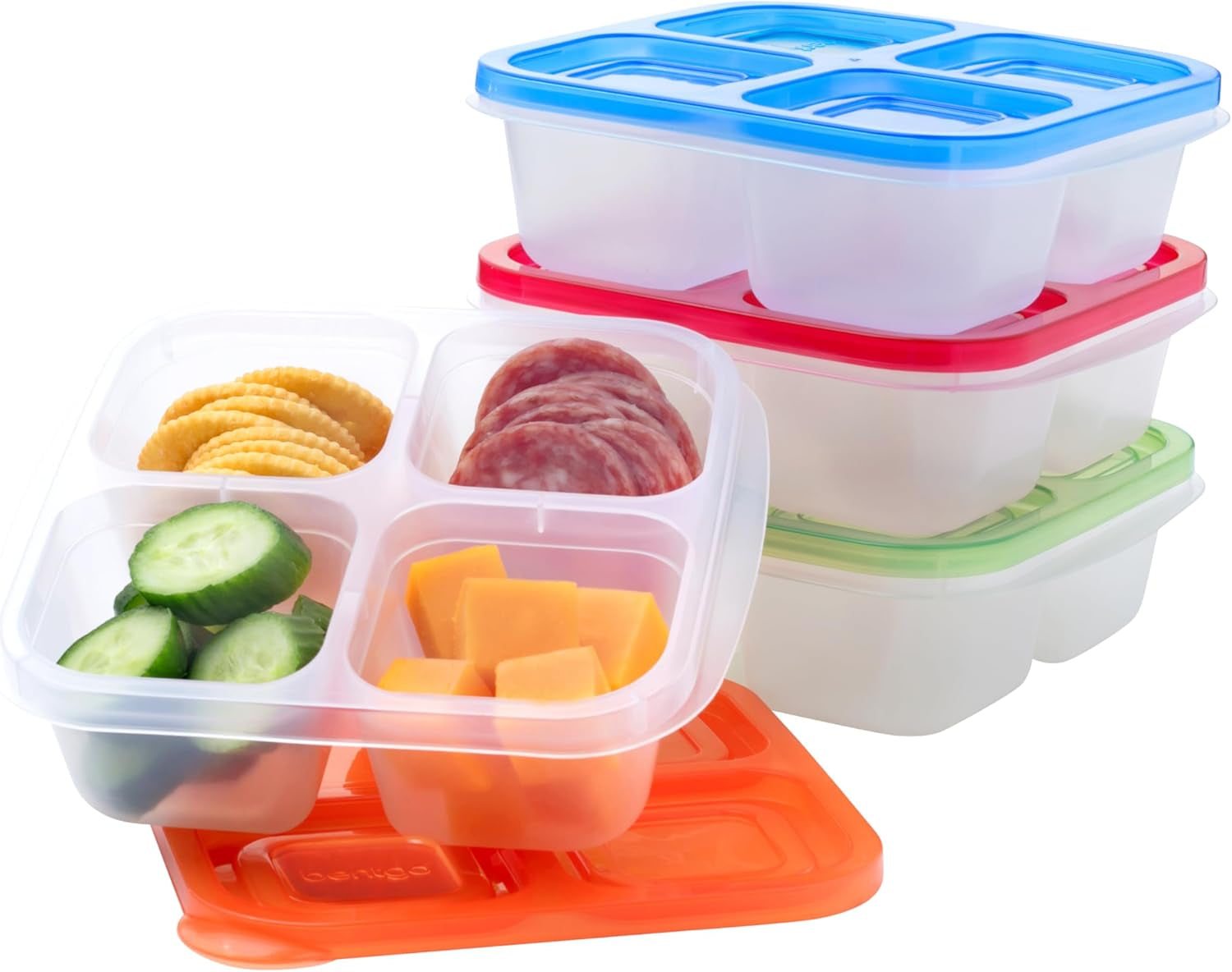 Easyboxes 4-Compartment Snack Containers - 8-Piece Set with 4 Trays & 4 Custom-Fit Lids to Seal in Freshness - Reusable Food Storage & Meal Prep Bento Bpa-Free Containers (Classic 4-Pack)