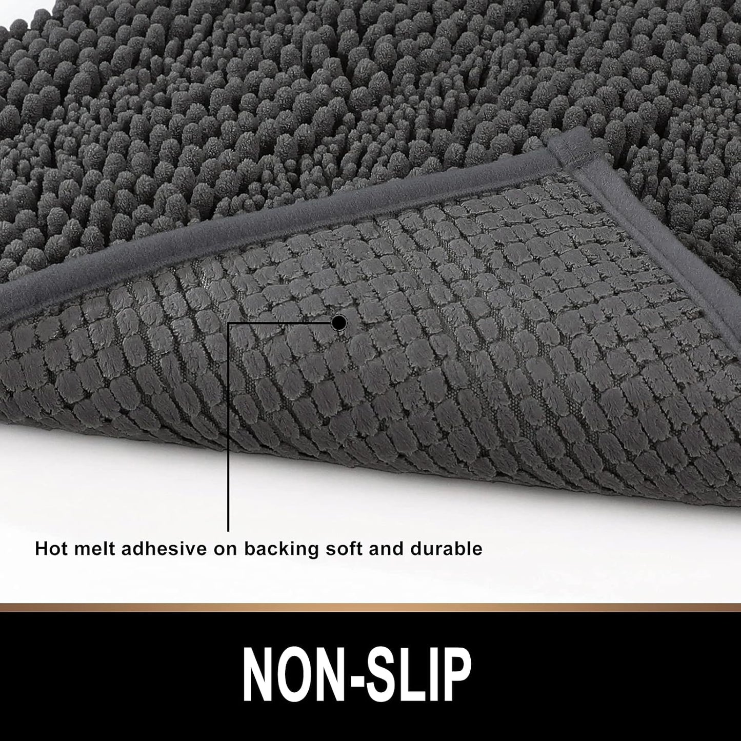 Plush Shaggy Chenille Bath Mat | Extra Soft, Super Absorbent, Non-Slip Bathroom Rug | Fluffy Microfiber, Area Rug Sets for Bathroom Floor, Kitchen, Living Room | 24"X16" | Charcoal Gray