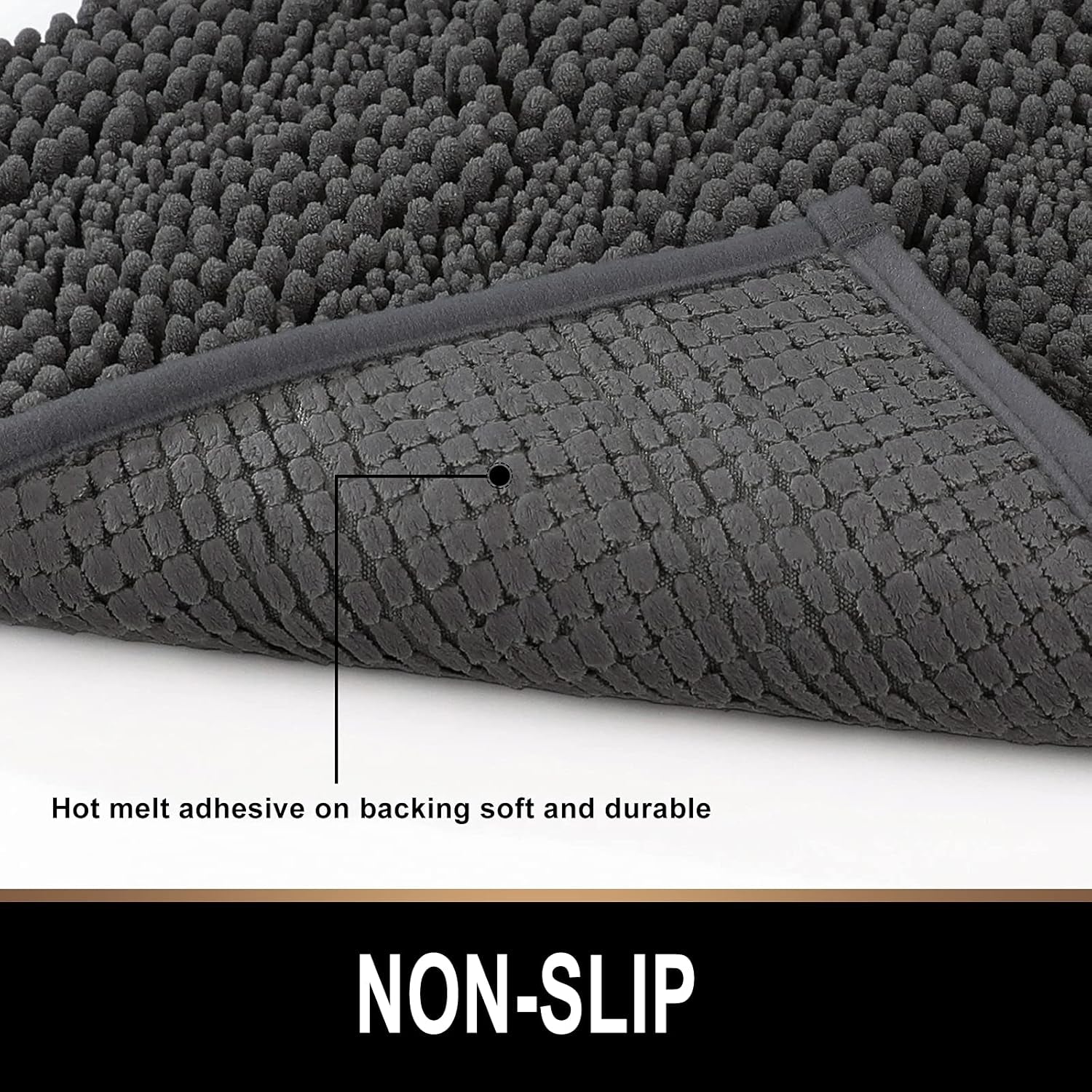 Plush Shaggy Chenille Bath Mat | Extra Soft, Super Absorbent, Non-Slip Bathroom Rug | Fluffy Microfiber, Area Rug Sets for Bathroom Floor, Kitchen, Living Room | 24"X16" | Charcoal Gray