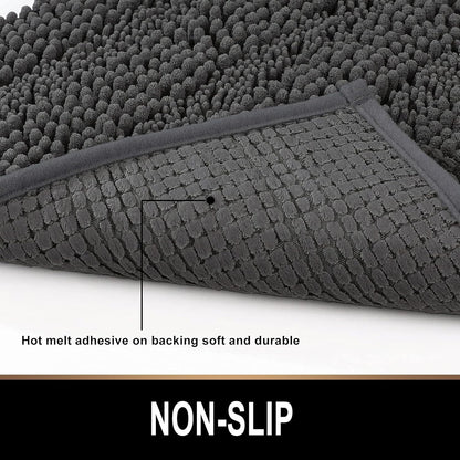 Plush Shaggy Chenille Bath Mat | Extra Soft, Super Absorbent, Non-Slip Bathroom Rug | Fluffy Microfiber, Area Rug Sets for Bathroom Floor, Kitchen, Living Room | 24"X16" | Charcoal Gray