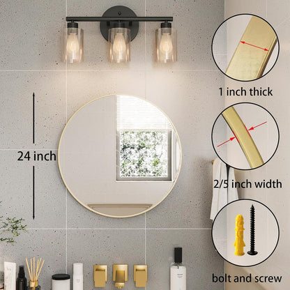 Gold round Mirror, 24 Inch round Bathroom Mirror, Gold Circle Mirror for Bathroom, Wall Decor for Living Room, Entry Way, Bedroom, Metal Framed