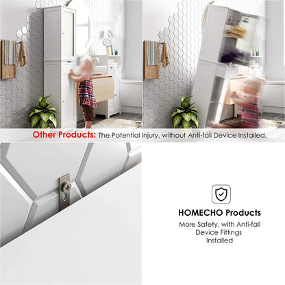 Bathroom Storage Tower, Narrow Linen Cabinet with Door and Drawers, Tall Bathroom Storage Cabinet for Small Spaces, White