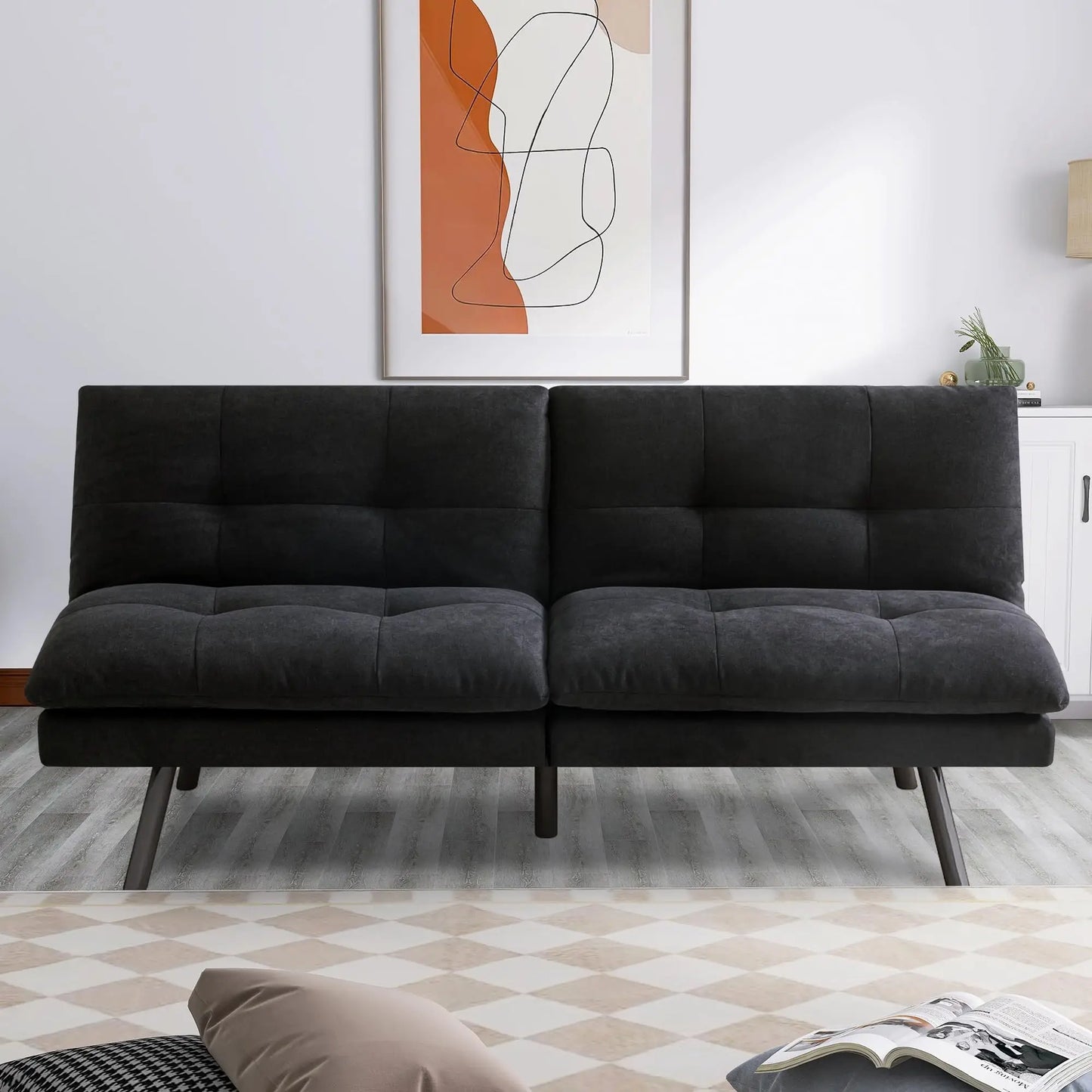 Hcore 1 PC Futon Sofa Bed, Futon Couch Memory Foam Futon Bed,Black Sleeper Sofa Loveseat Convertible Couch for Small Spaces