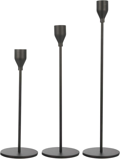 Set of 3 Black Candlestick Holders - Decorative Taper Candle Holders for Home Decor, Wedding, Dining, Party, Anniversary