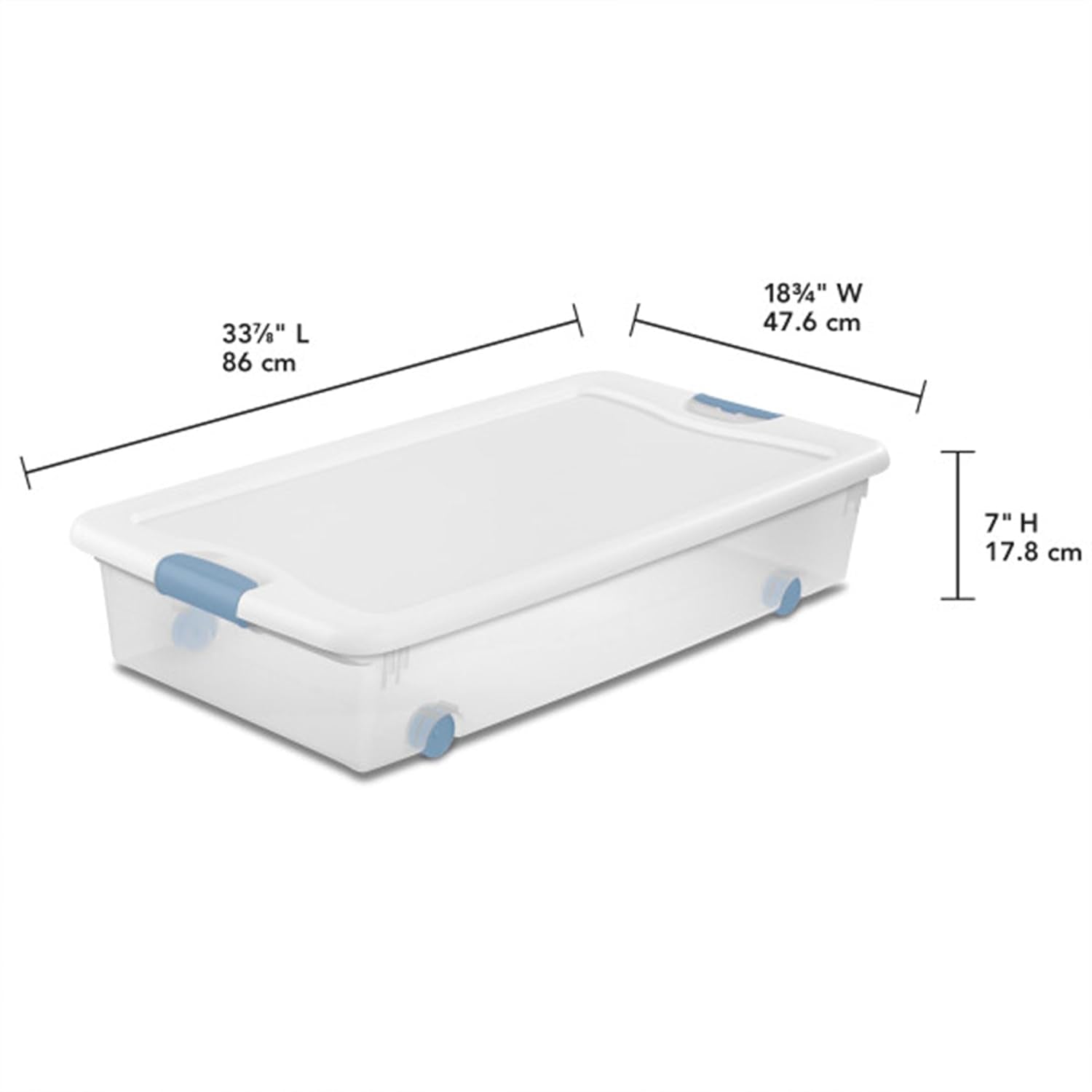 4-Pack 56 Quart Wheeled Latching Box, Underbed Clear Plastic Storage Organizer - under Bed Rolling Container Bin with Lid and Wheels for Home or Dorm Bedrooms and Closets
