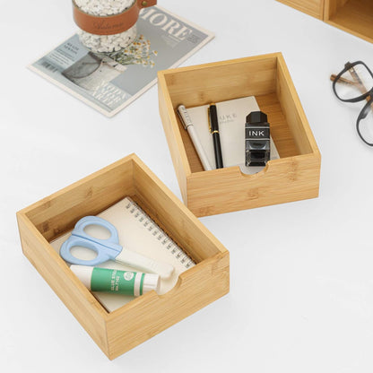 Bamboo Desk Drawer Organizer, Desktop Organizer with Drawers Tabletop Storage Organization Box for Office Home Toiletries Supplies Vanity, No Assembly Required(3 Drawers-Up Down)