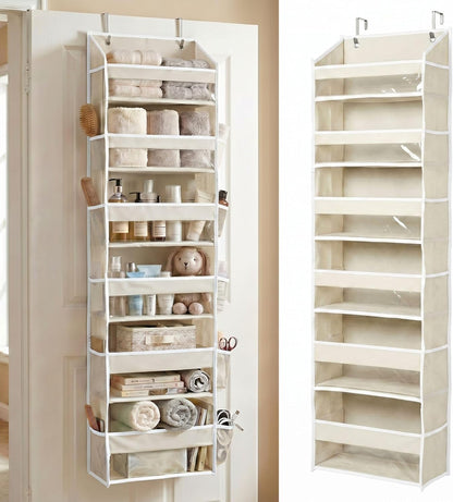 UPGRADED 6 Tiers over the Door Organizer Hanging - 100D EXTRA THICK & 50Lbs HUGE CAPACITY, 12 Side Mesh Pockets over the Door Shoe Organizer, Hanging Closet Organizer (Ivory, 1Pc)
