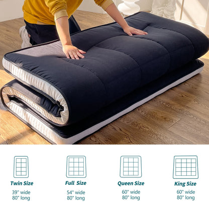 Futon Mattress, Padded Japanese Floor Mattress Quilted Bed Mattress Topper, Extra Thick Folding Sleeping Pad, Full Size