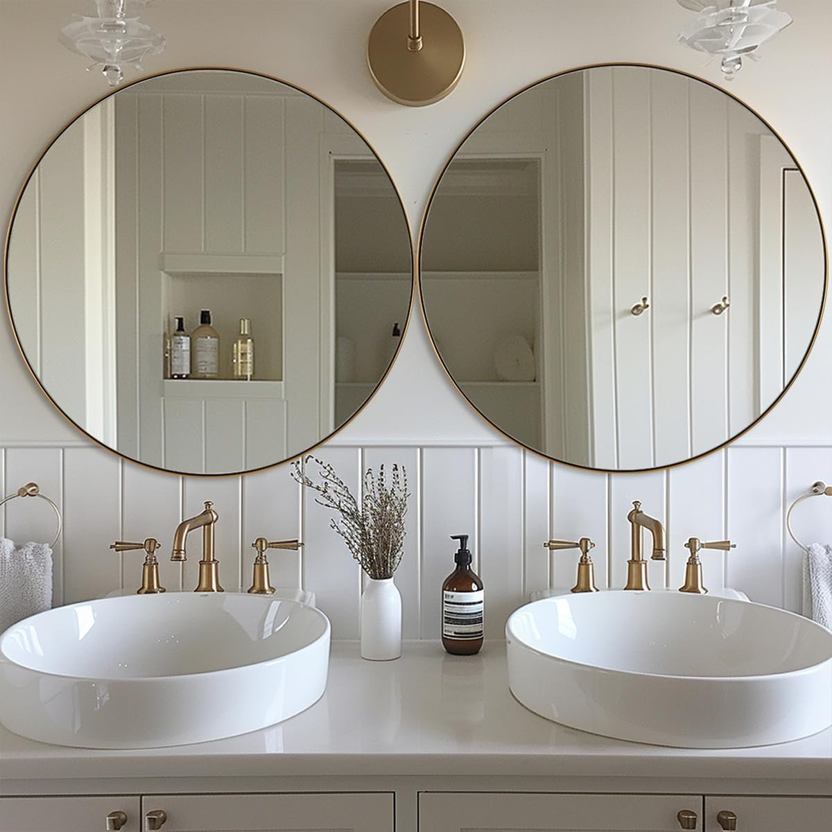 round Gold Mirror 30 Inch, Brass Mirror with Brushed Gold Frame, Wall Mounted Stainless Steel Metal Frame round Mirror for Bathroom, Living Room, Bedroom