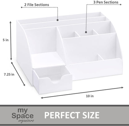 White Desktop Organizer - 9 Compartment Office Desk Accessories Organizer - Pen Holder