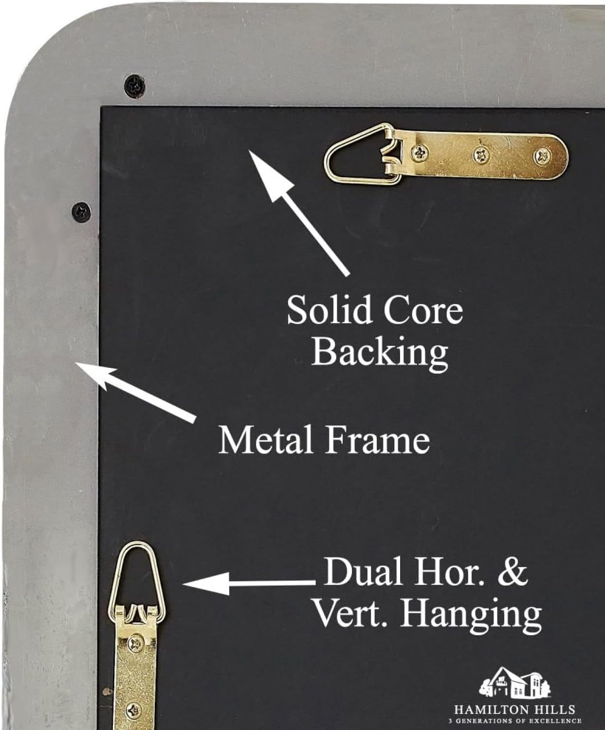 22X30 Inch Metal Silver Frame Bathroom Mirror - Brushed Steel Rectangular Rounded Corner Vanity - 2 Inch Deep Set Design - Large Wall Mirror, Hangs Horizontal and Vertical