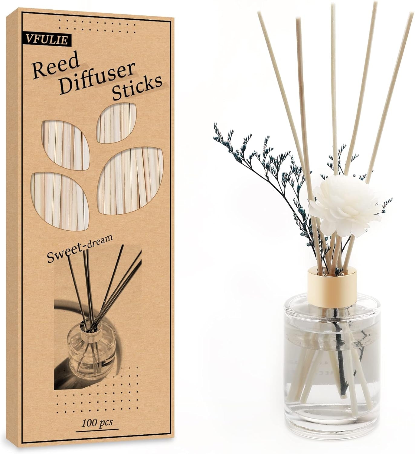 100PCS Reed Diffuser Sticks, 10 Inch Natural Rattan Wood Sticks Essential Oil Aroma Diffuser Sticks Refill Replacement for Aroma Fragrance ((Primary Color))
