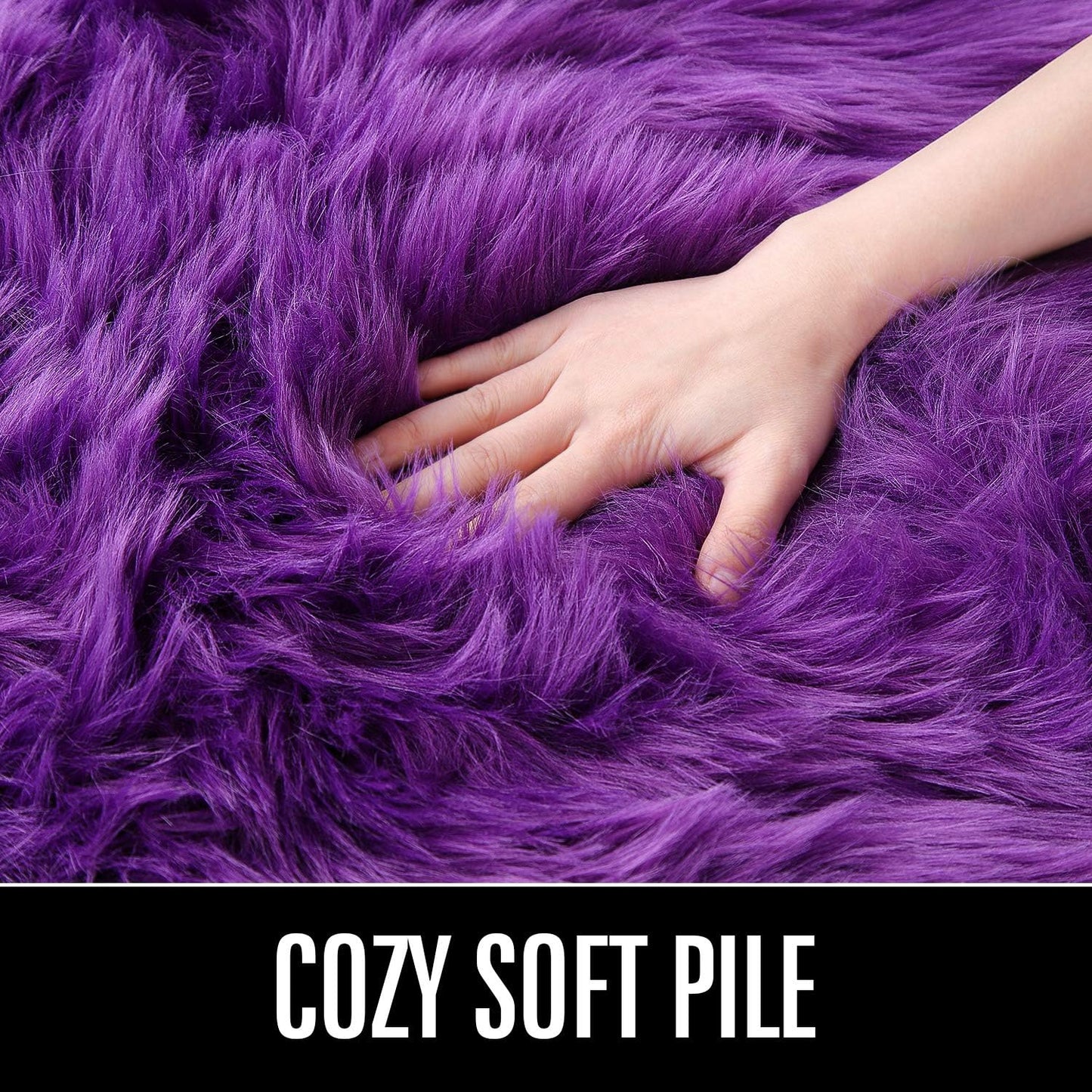 Soft Fluffy Faux Fur Area Rug for Bedroom Living Room, Extra Comfy and Fuzzy Rugs, Washable Plush Carpet for Bed Home Decor, 3X5 Feet Purple
