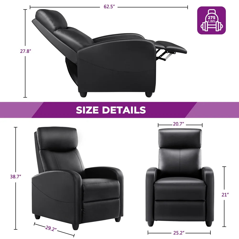 Massage Recliner Chair, Small Recliner Sofa Chair with Padded Seat and Massage Backrest for Home Theater Living Room, Black