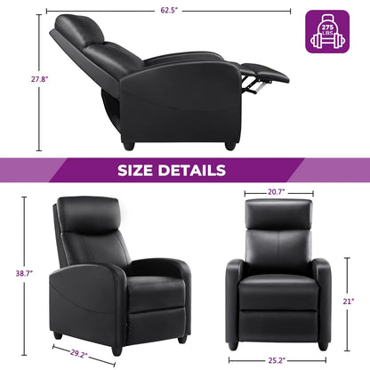 Massage Recliner Chair, Small Recliner Sofa Chair with Padded Seat and Massage Backrest for Home Theater Living Room, Black