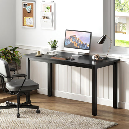 Computer Desk, 47 Inch Home Office Desk, Modern Simple Style Home Office Gaming Desk, Basic Writing Table for Study Student, Black Metal Frame, Black Table Top