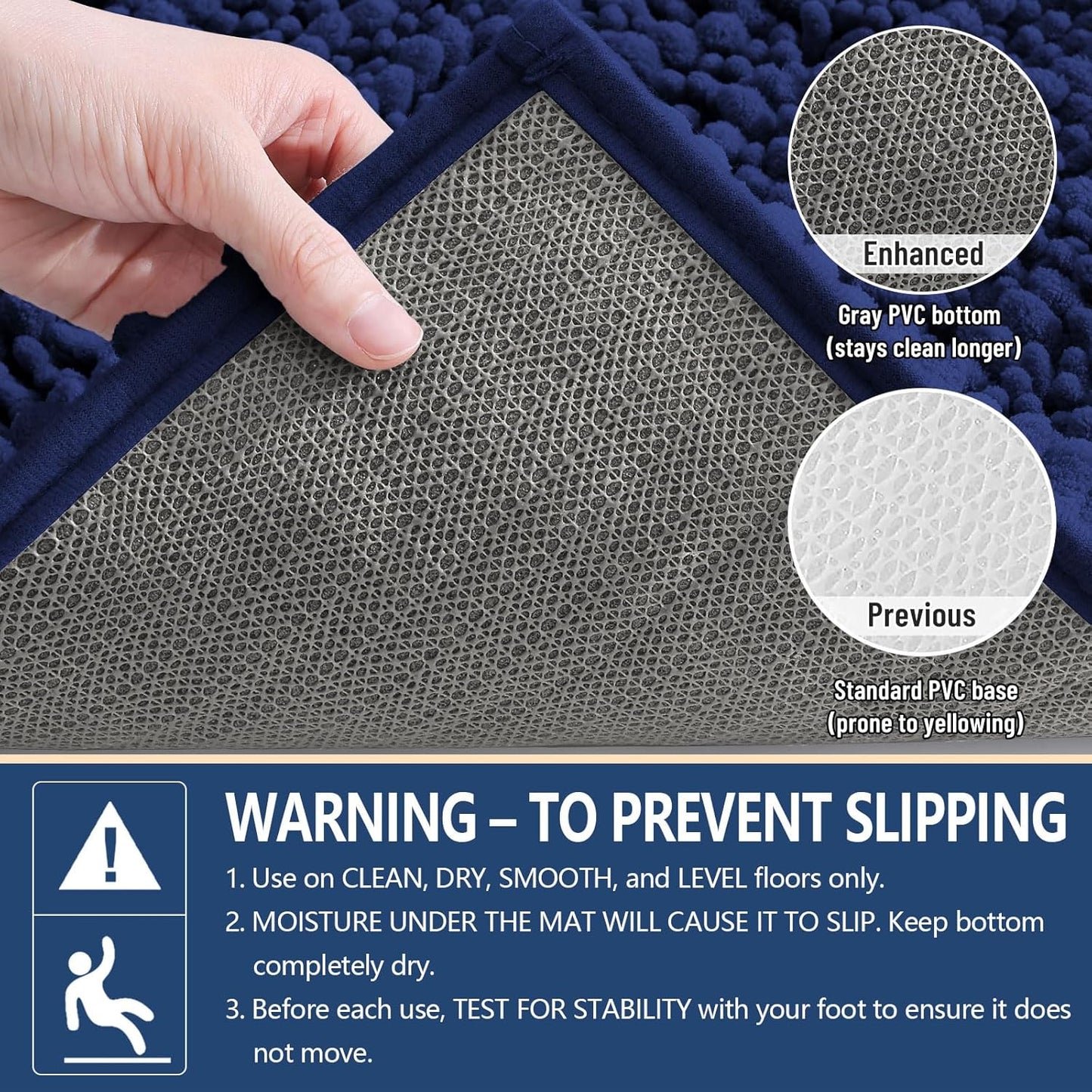 Luxury Bathroom Rugs 24X16, Extra Soft Thick Absorbent Shaggy Chenille Bath Rugs, Non-Slip Machine Wash Dry, Bath Mats for Bathroom Floor, Tub and Shower, Home Decor Accessories, Navy