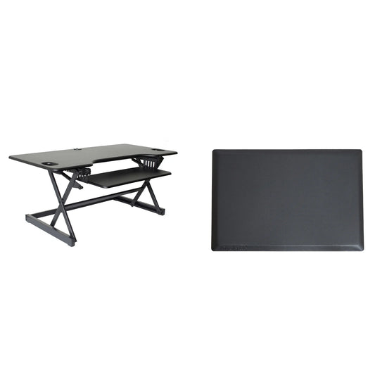 46" Large Adjustable Standing Desk Converter/Anti Fatigue Mat Bundle - Black