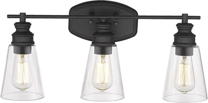 Bathroom Light Fixtures, 22.25 Inch 3-Light Vanity Lights with Clear Glass Shade in Black Finish, MBA99987-3
