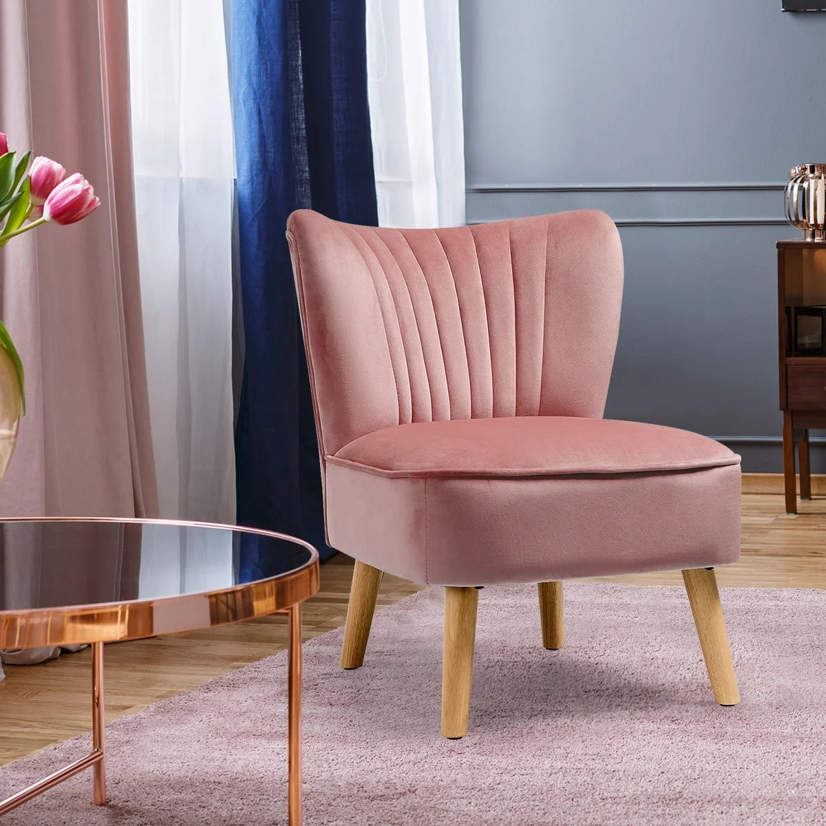 Armless Accent Chair Modern Velvet Leisure Chair Single Upholstered