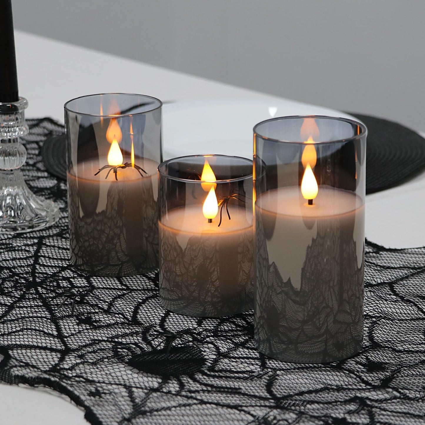 Gray Glass Battery Operated LED Candles with Remote, Flameless Candle Gift Set, Warm White Light - Include 6 Batteries