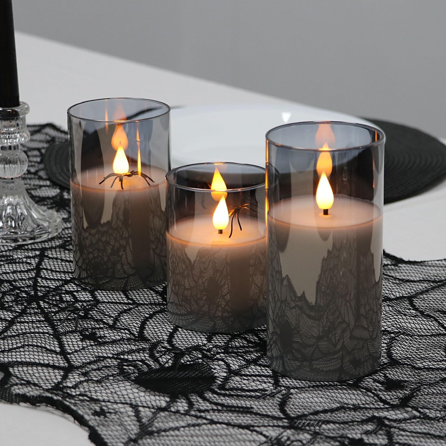Gray Glass Battery Operated LED Candles with Remote, Flameless Candle Gift Set, Warm White Light - Include 6 Batteries