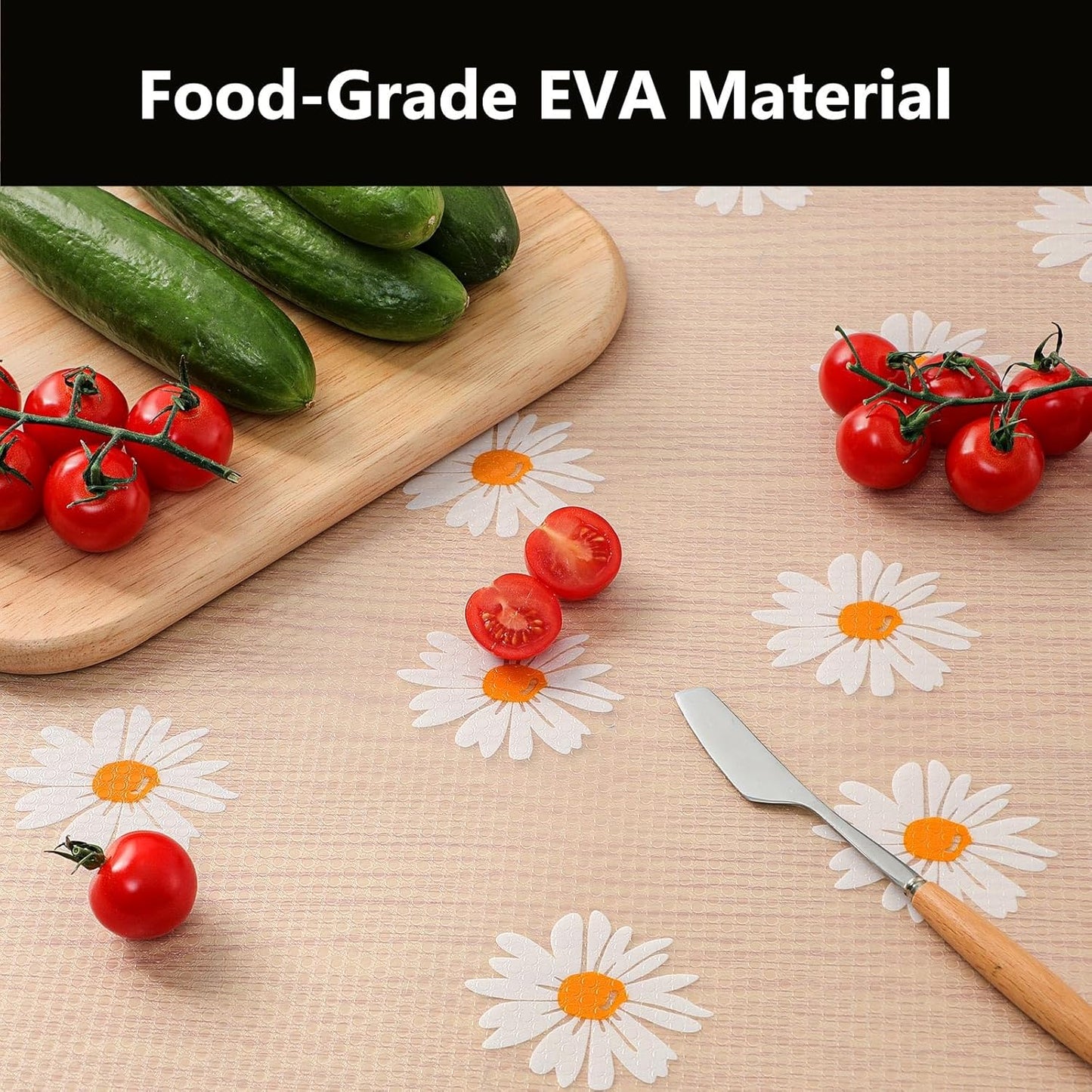 Shelf Liners for Kitchen Cabinets – Drawer Liner Waterproof & Oil-Proof, Non-Adhesive EVA with Floral Pattern – Durable Washable, Easy to Clean (Clean Daisy, 11.8" X 360")