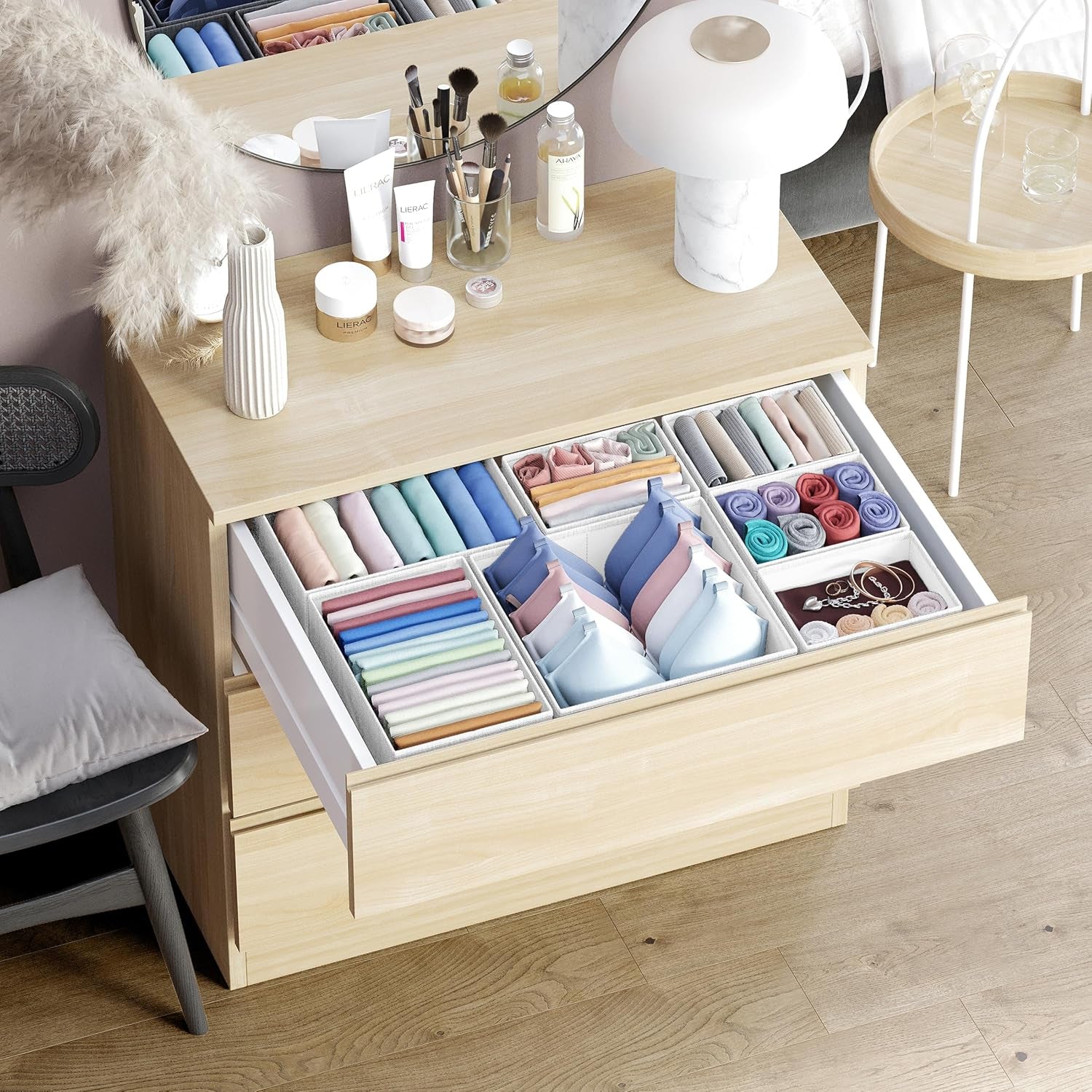 Drawer Organizer Clothes Set of 12 White-Grey - Dresser Organizer for Nursery, Bedroom, Closet - Perfect Baby Clothes Organizer and Storage & General Nursery Organization or Dresser Drawer Organizers