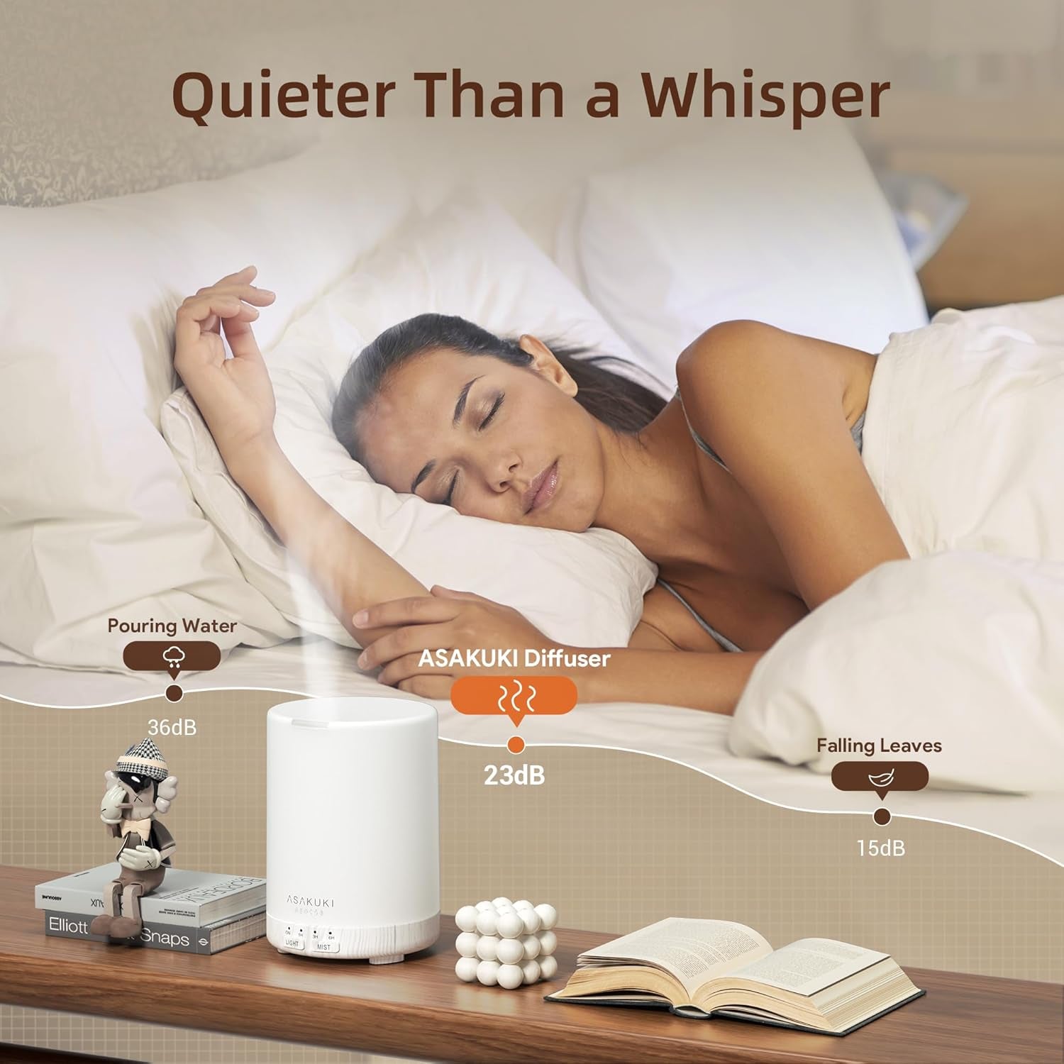 Essential Oil Diffuser for Home, 300 Ml Humidifier with Automatic Shut-Off, Quiet Aromatherapy Diffuser with 7 LED Lights for Living Room, Kitchen, Bedroom, Hotel, Gift for Mom - White Wood
