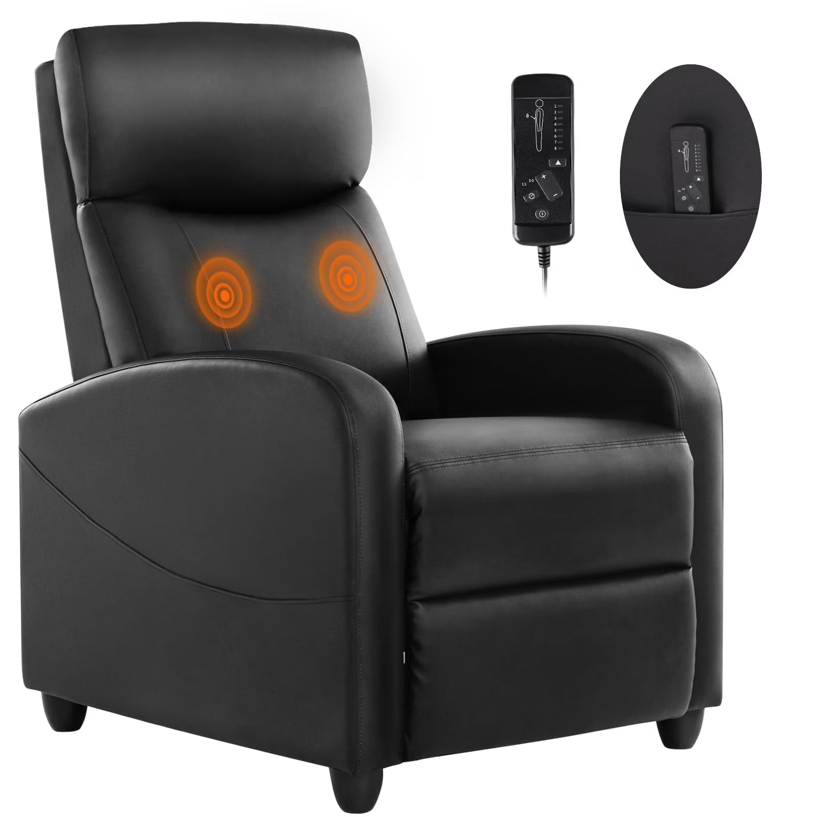 Massage Recliner Chair, Small Recliner Sofa Chair with Padded Seat and Massage Backrest for Home Theater Living Room, Black