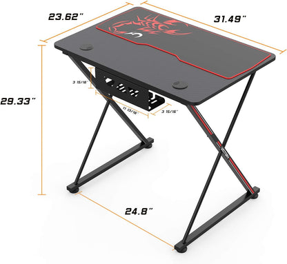 31'' Gaming Desk, X-Shape Computer Desk with Free Mouse Pad, Cup Holder& Headphone Hook & Controller Stand, Gamer Workstation for Home Office, Black