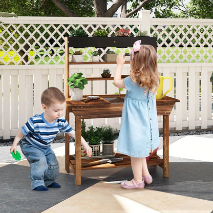Kids Potting Bench Wooden Toy Gardening Center W/ Removable Sink & Chalkboard