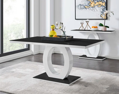 Scottsmoor Modern High Gloss Halo 6 Seater Dining Table Set with Luxury Faux Leather Dining Chairs