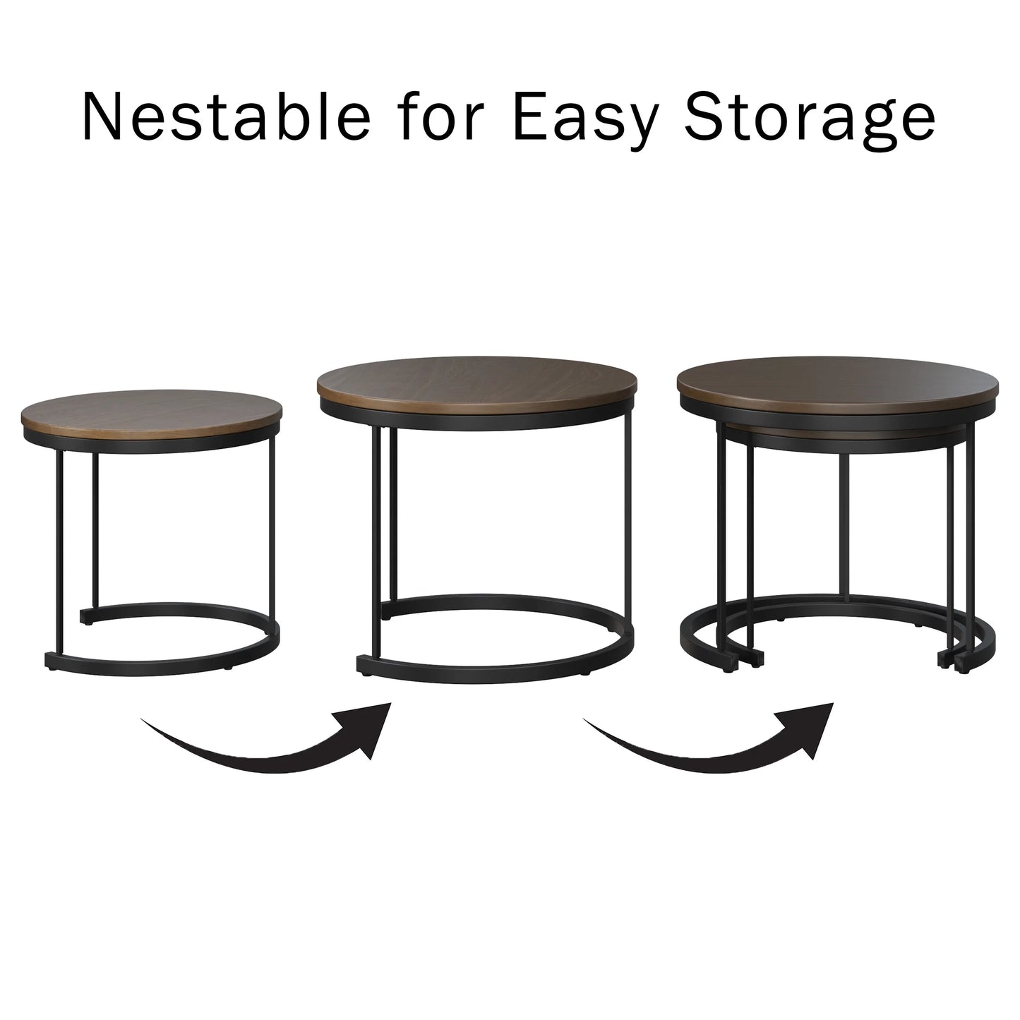 19.75-Inch Nesting Coffee Table Small round Tables Nest Together, Brown, Set of 2