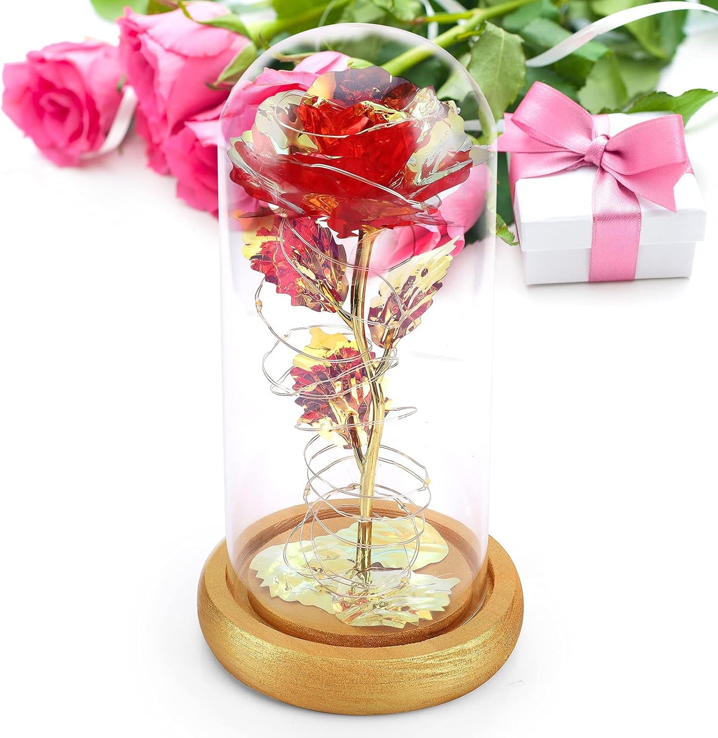 Rose Flower Gifts for Women, Artificial Flower Rose Gift, Led Light String Glass Flowers, Best Birthday Gifts for Friends Female, Mom, Sister - Anniversary and Birthday for Her/Wife