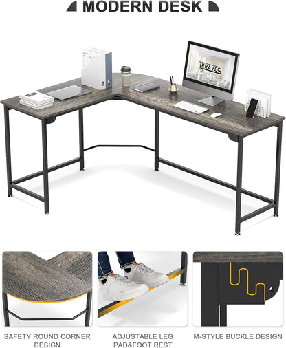 Modern L Shaped Gaming Desk 66'' Corner Computer Desk for Home Office Gaming Table Study Writing Workstation for Small Space, Easy to Assemble