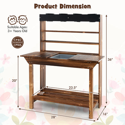 Kids Potting Bench Wooden Toy Gardening Center W/ Removable Sink & Chalkboard